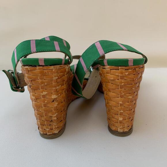 Kate Spade Green and Pink stripe Cabana Wedge Sandals size 8 - Picture 7 of 11